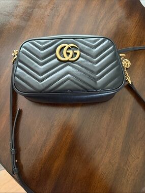 Gucci Black Quilted Leather Crossbody Bag with Gold Double G